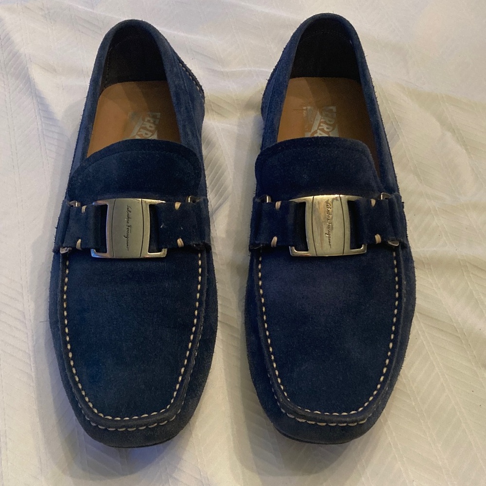 Salvatore Ferragamo Dark Blue Suede Loafers